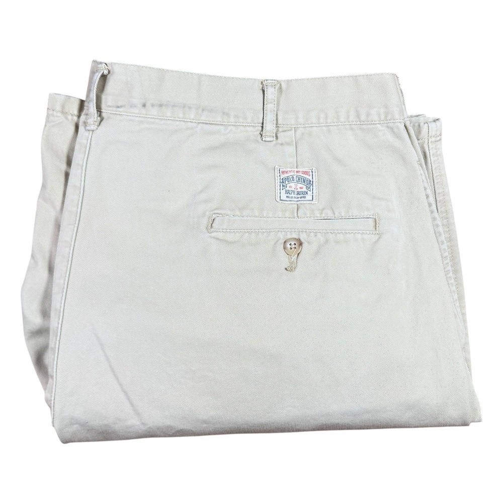 Polo Ralph Lauren Mens Pleated Chino Shorts Khaki Tan Cotton Size 42 Classic Fit - Picture 2 of 9